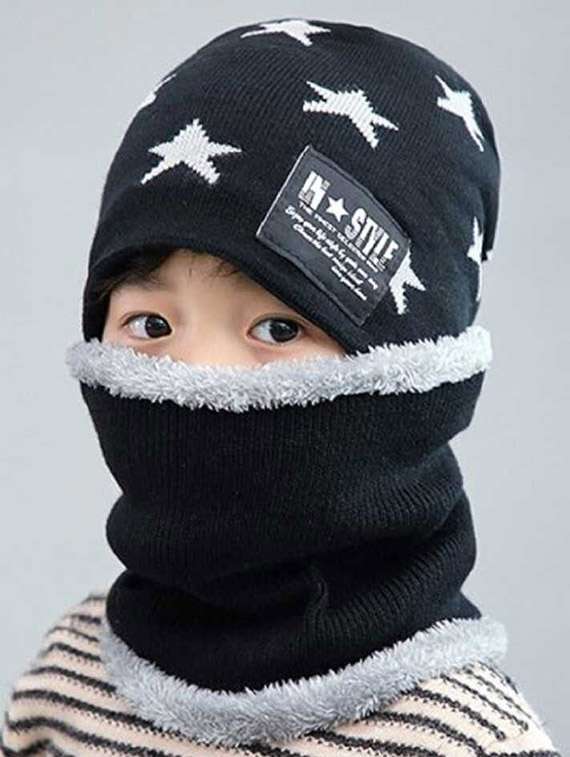 boys printed woolen cap with neck warmer - 22281151 -  Standard Image - 1