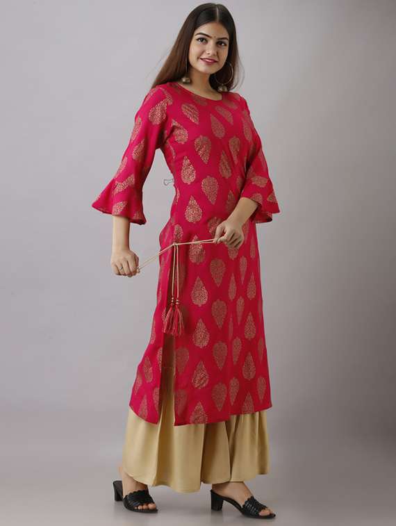 women foil printed bell sleeve kurta sharara set - 22281162 -  Standard Image - 1