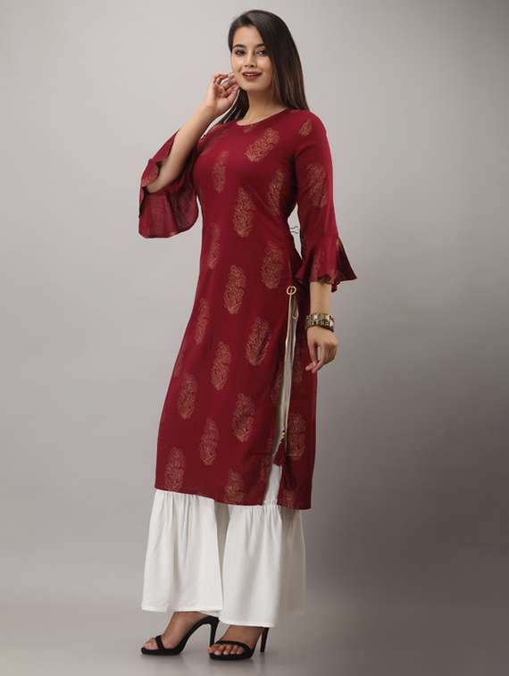 women foil printed bell sleeve kurta sharara set - 22281165 -  Standard Image - 1