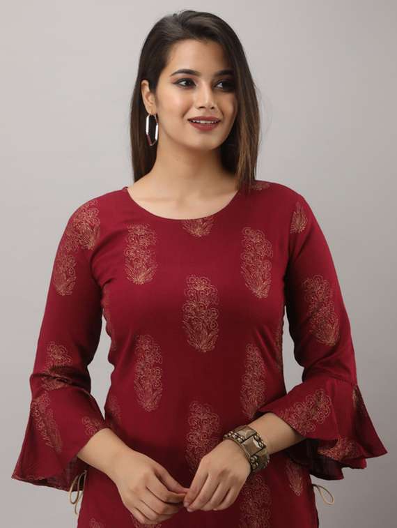 women foil printed bell sleeve kurta sharara set - 22281165 -  Standard Image - 4