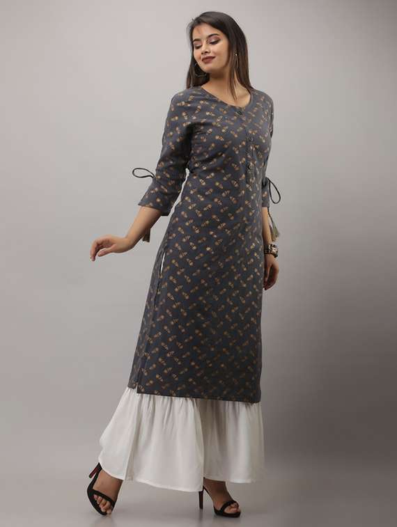 women printed three quarter sleeve kurta sharara set - 22281166 -  Standard Image - 1