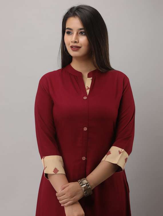 women solid three quarter sleeve kurta pant set - 22281167 -  Standard Image - 4