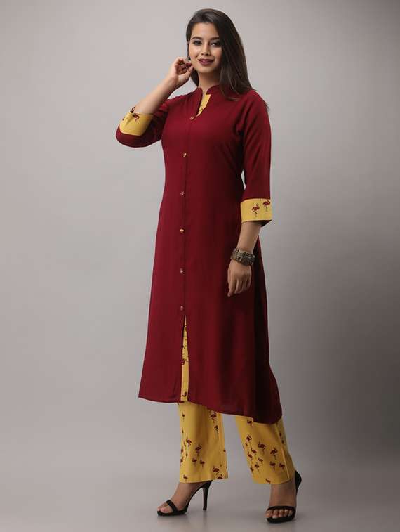 women solid three quarter sleeve kurta pant set - 22281168 -  Standard Image - 1