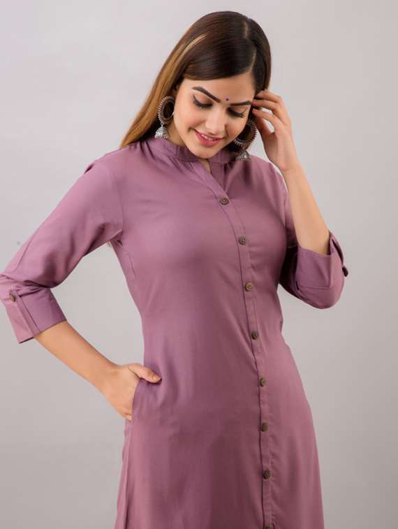 women solid three quarter sleeve kurta pant set - 22281170 -  Standard Image - 4