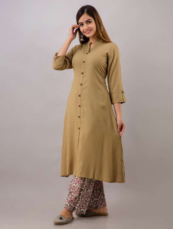 women solid three quarter sleeve kurta pant set - 22281171 -  Standard Image - 1