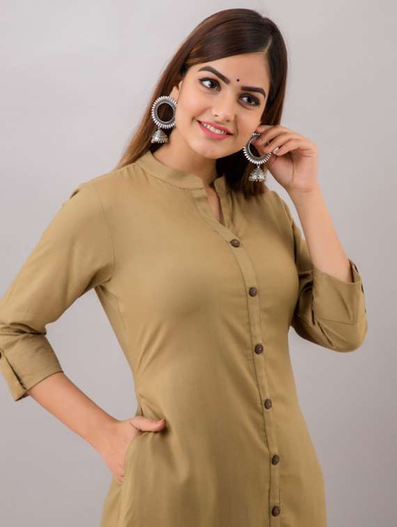 women solid three quarter sleeve kurta pant set - 22281171 -  Standard Image - 4