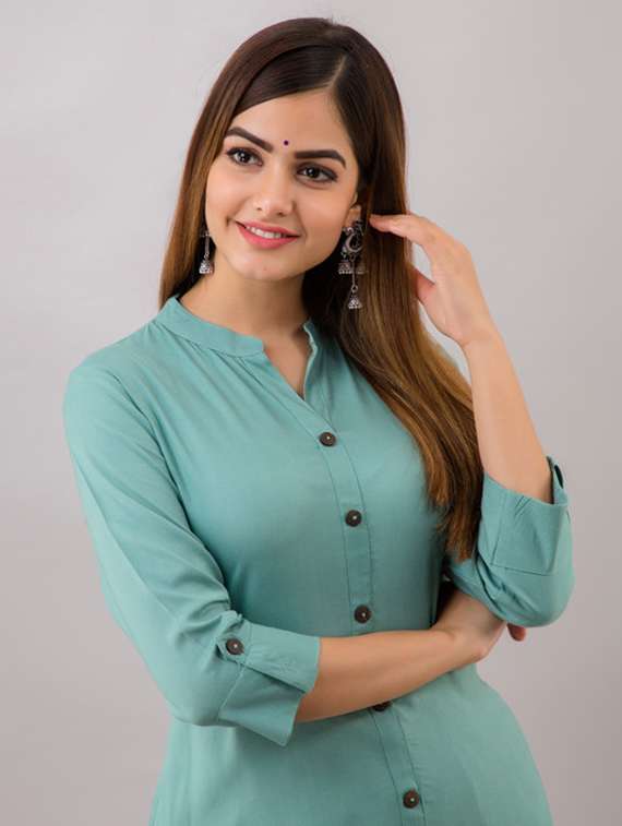 women solid three quarter sleeve kurta palazzo set - 22281172 -  Standard Image - 4