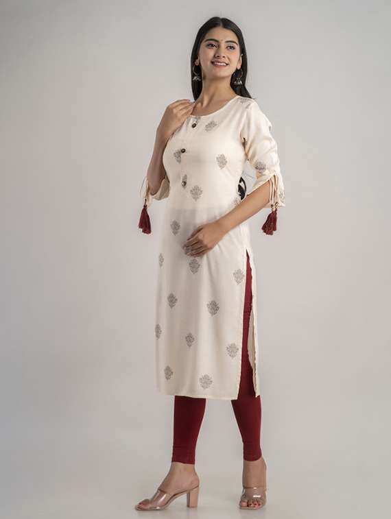 women printed three quarter sleeve straight kurta - 22281173 -  Standard Image - 1