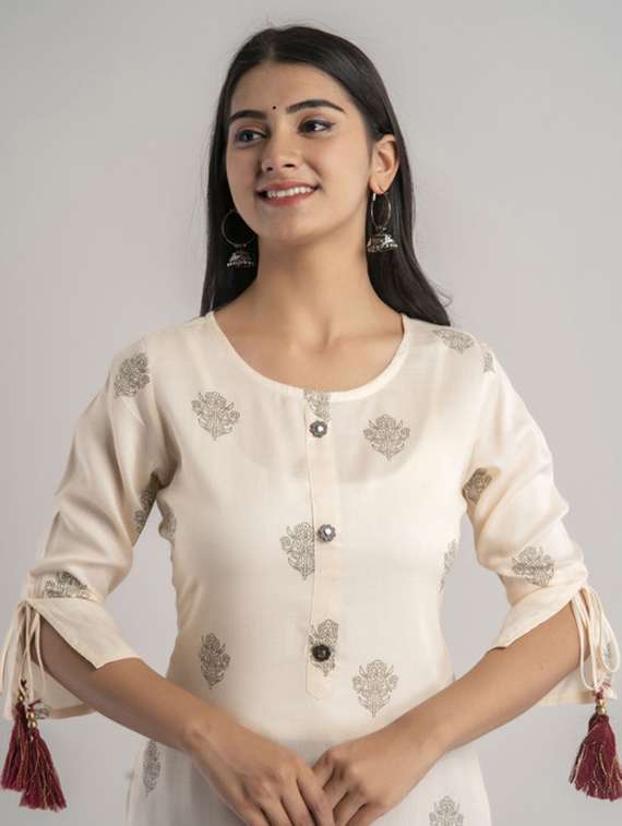 women printed three quarter sleeve straight kurta - 22281173 -  Standard Image - 4