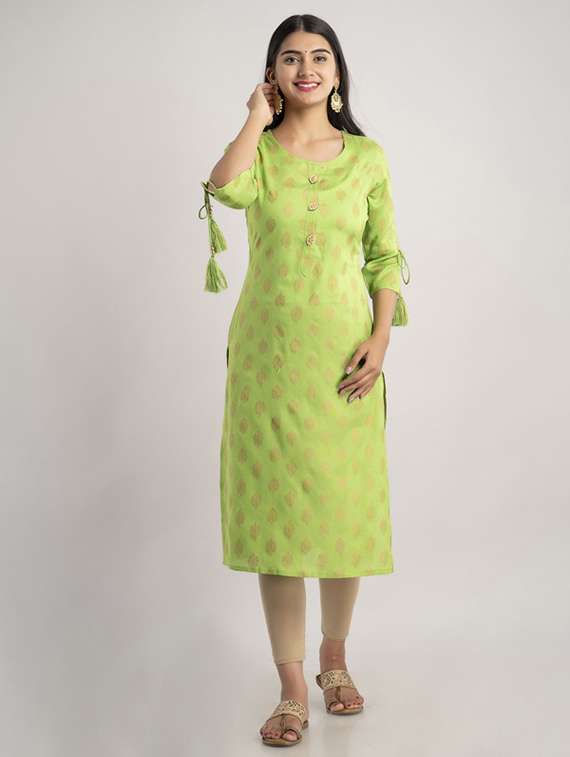 women printed bell sleeve straight kurta