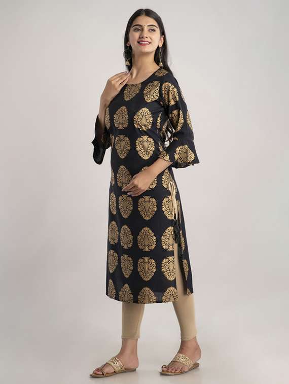 women printed bell sleeve straight kurta - 22281178 -  Standard Image - 1