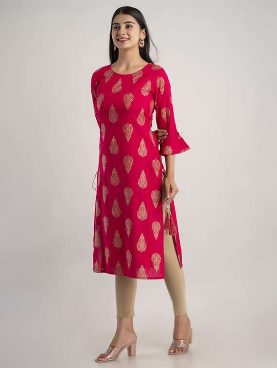 women printed bell sleeve straight kurta - 22281179 -  Standard Image - 1