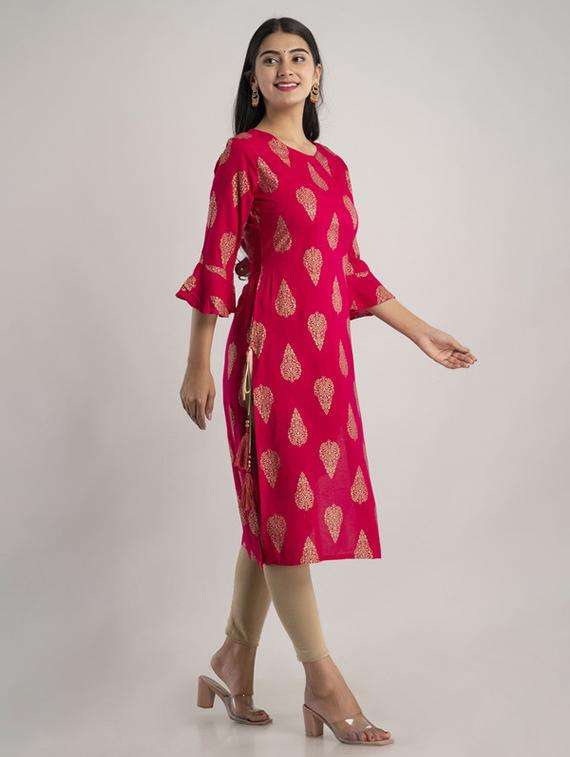 women printed bell sleeve straight kurta - 22281179 -  Standard Image - 4