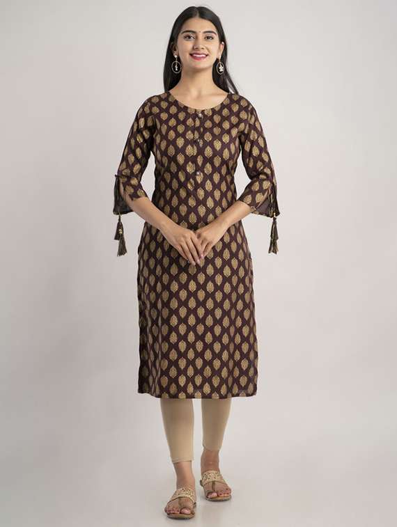women printed bell sleeve straight kurta
