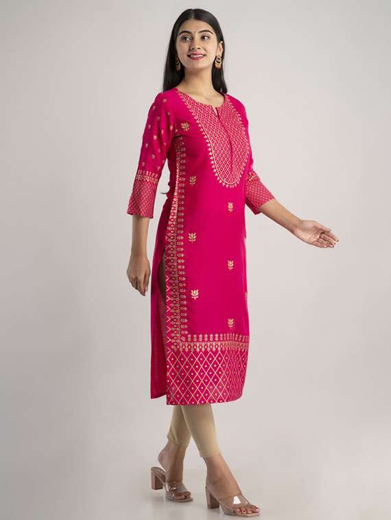 women printed three quarter sleeve straight kurta - 22281184 -  Standard Image - 1