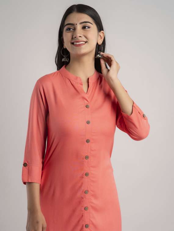women three quarter sleeve a-line kurta - 22281187 -  Standard Image - 4