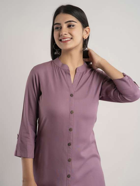 women solid three quarter sleeve a-line kurta - 22281188 -  Standard Image - 4