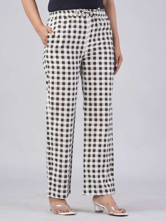 women checkered mid rise straight palazzo - 22281191 -  Standard Image - 1