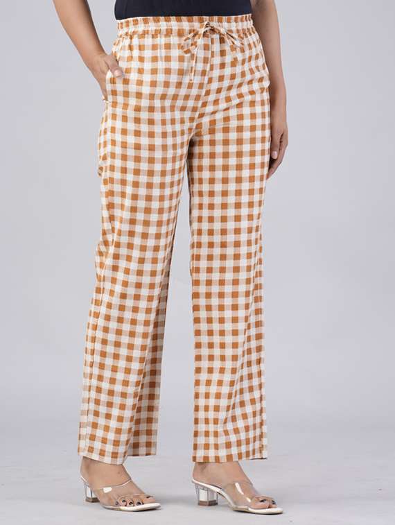 women checkered mid rise straight palazzo - 22281192 -  Standard Image - 1
