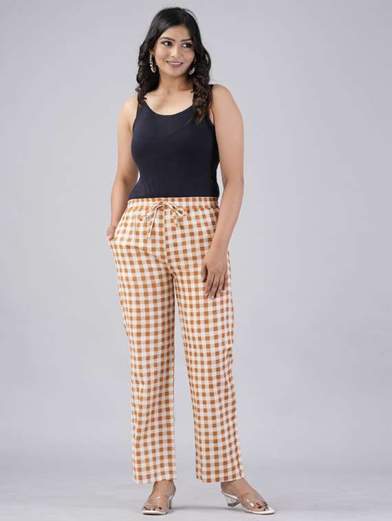 women checkered mid rise straight palazzo - 22281192 -  Standard Image - 4