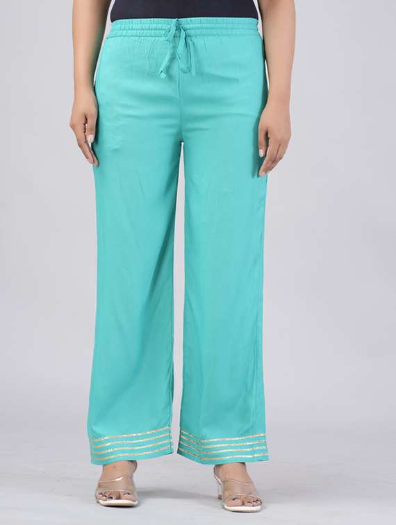 women solid mid rise straight palazzo