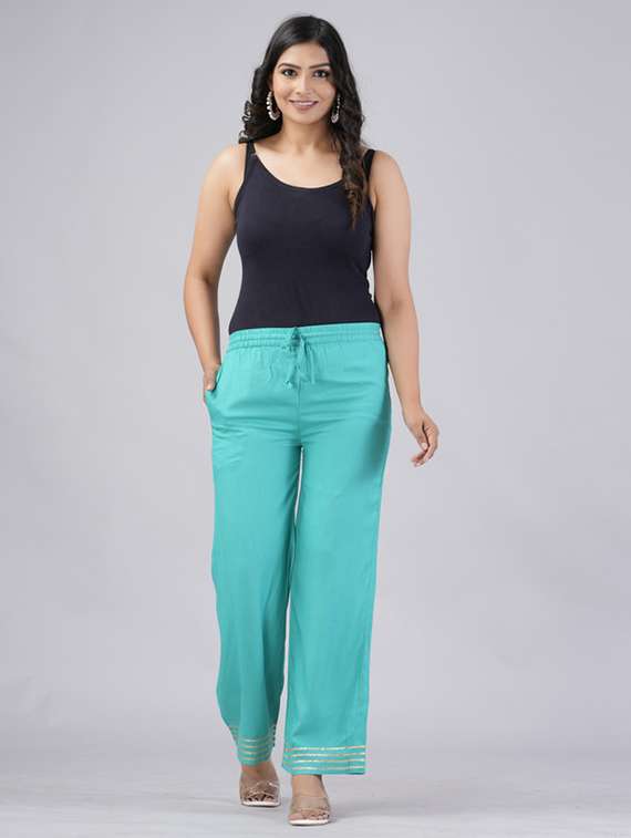 women solid mid rise straight palazzo - 22281202 -  Standard Image - 4