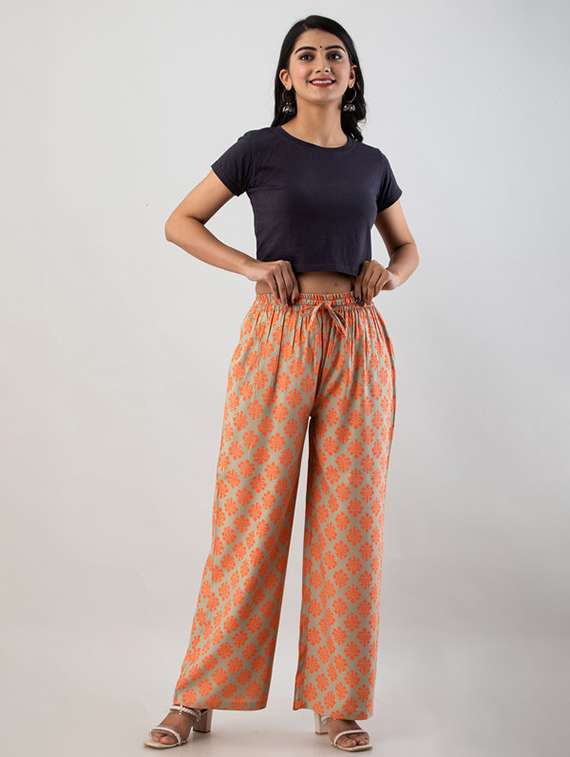 women printed mid rise straight palazzo - 22281207 -  Standard Image - 4