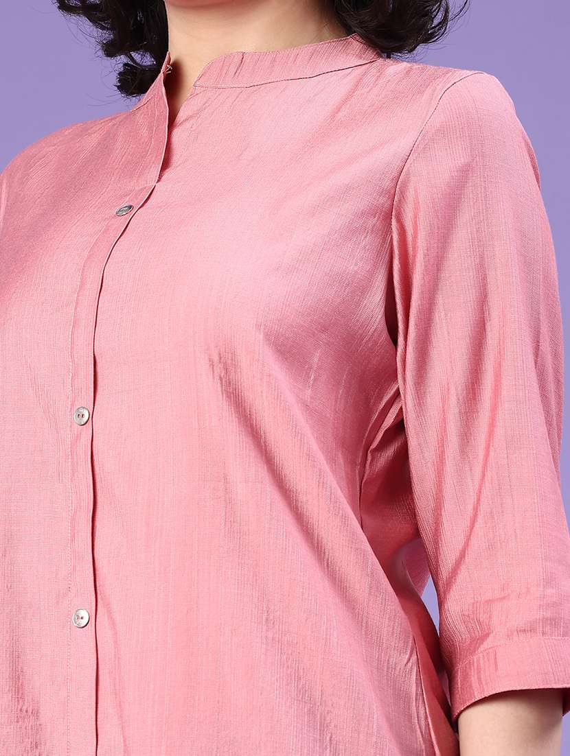 women solid three quarter sleeve straight kurta - 22281443 -  Standard Image - 1