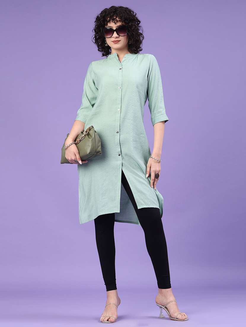 women solid three quarter sleeve straight kurta
