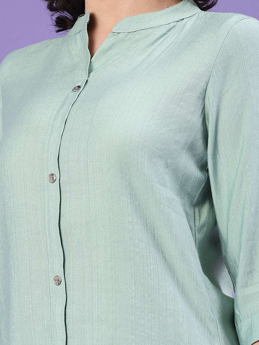 women solid three quarter sleeve straight kurta - 22281444 -  Standard Image - 1