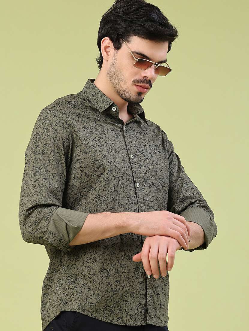 men printed long sleeve regular fit casual shirt