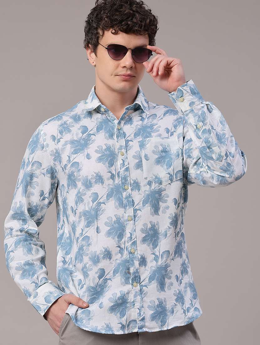 men printed long sleeve regular fit casual shirt