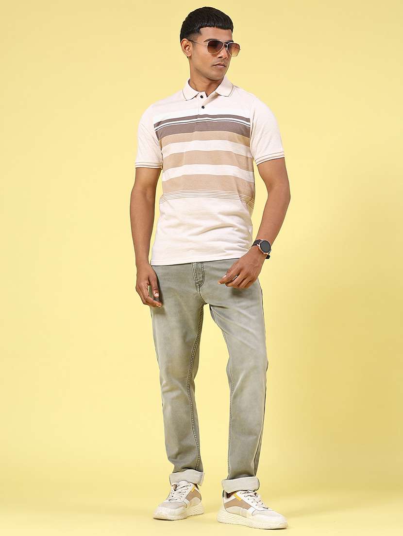 Men Beige Cotton Blend Plain T-shirt - 22281641 -  Standard Image - 4