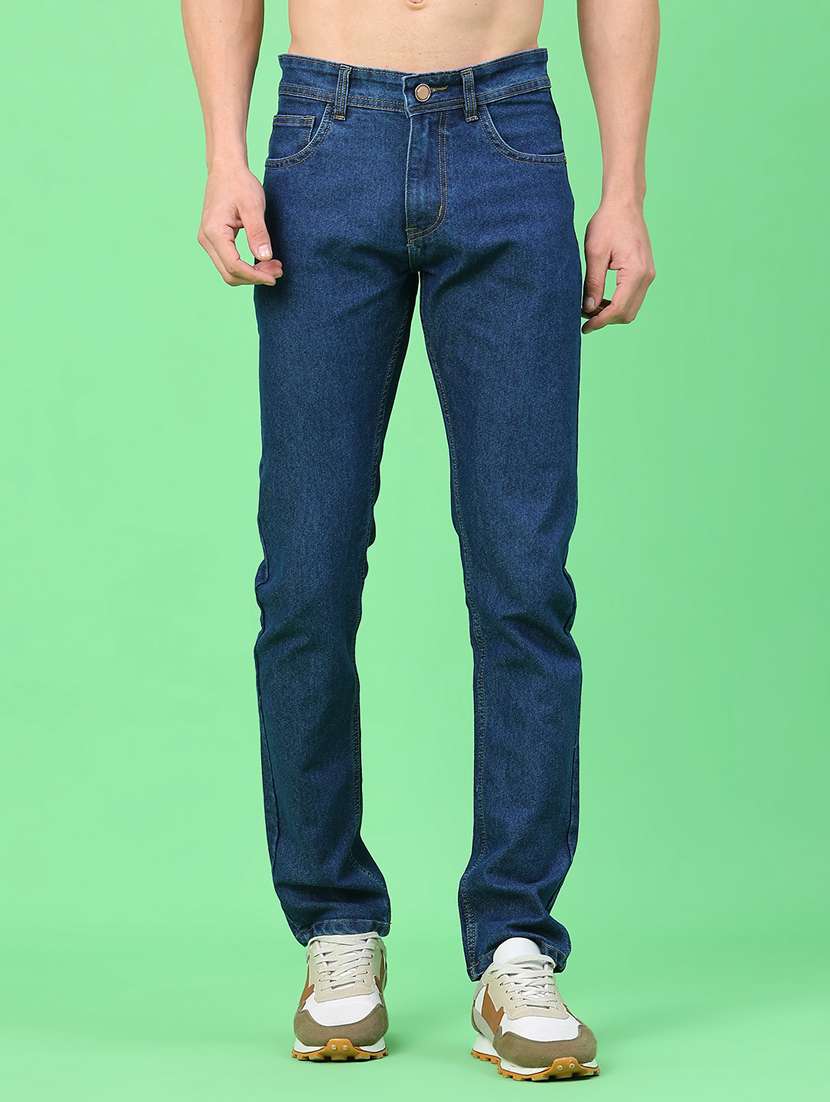 men plain mid rise full length jeans