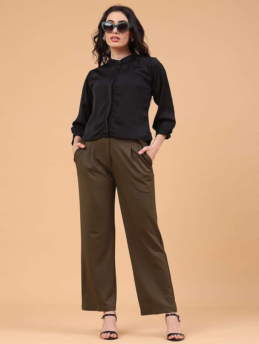 women solid mandarin neck bishop sleeve shirt - 22281709 -  Standard Image - 4