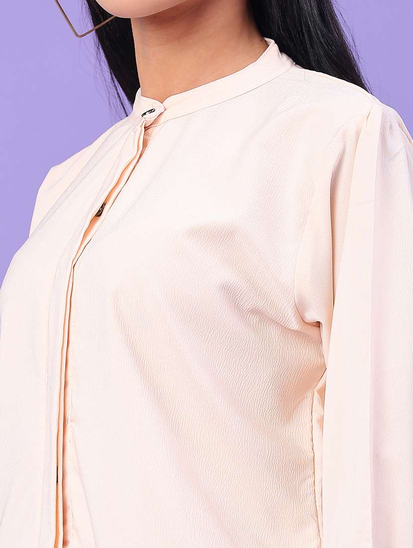women solid mandarin neck long sleeve shirt - 22281712 -  Standard Image - 4