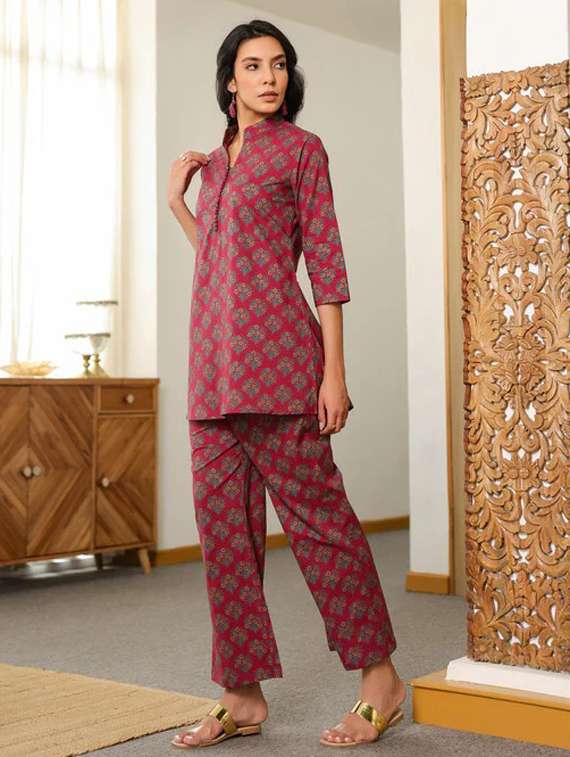 women three quarter sleeve ethnic co-ord set - 22281998 -  Standard Image - 1
