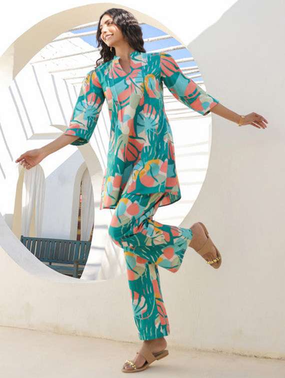 women printed three quarter sleeve co-ord set - 22282012 -  Standard Image - 1