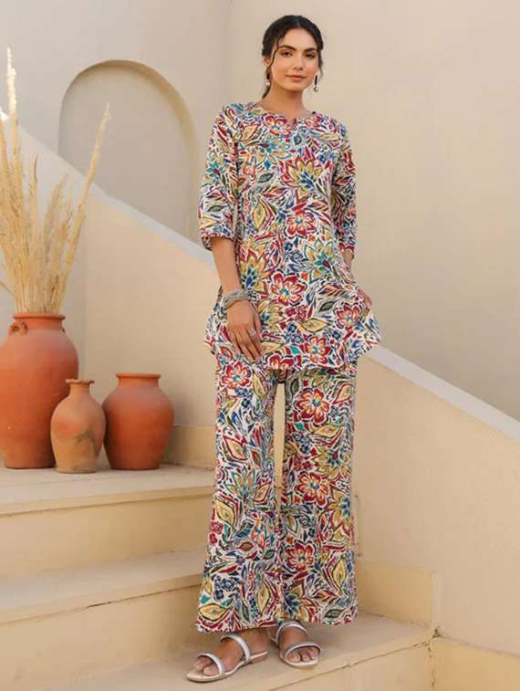women printed top and trouser co-ord set - 22282042 -  Standard Image - 1
