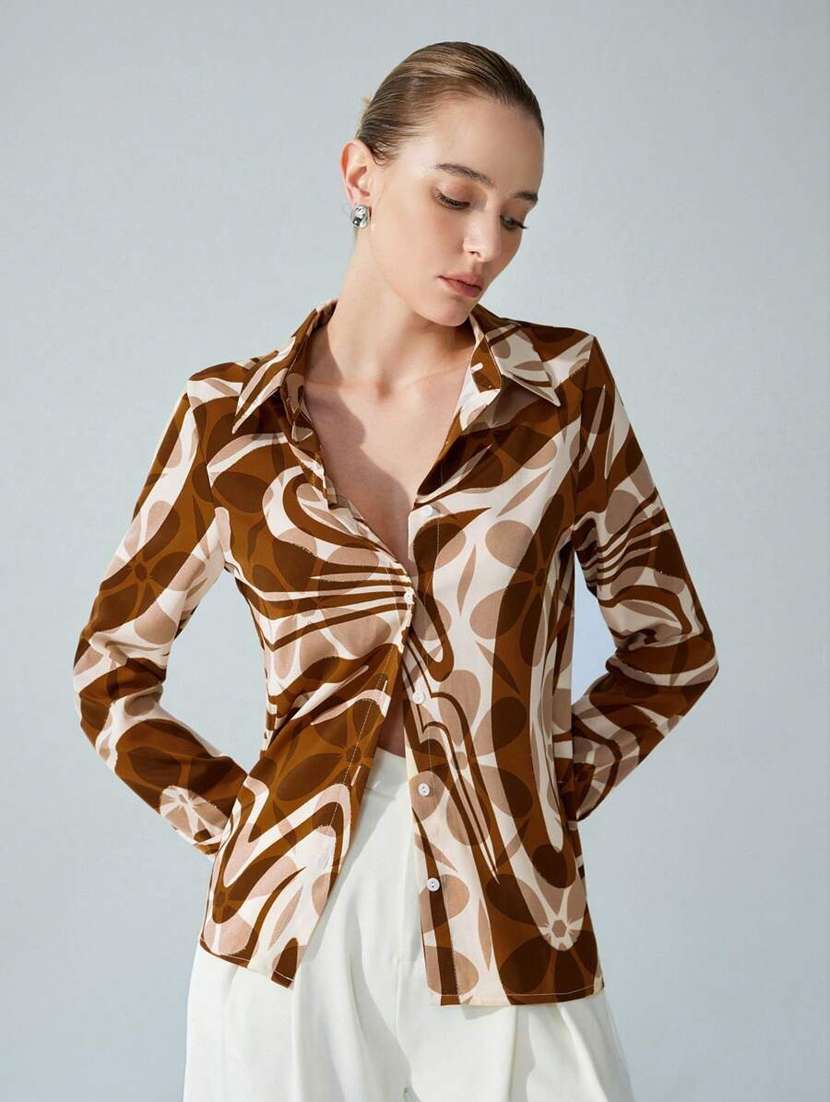 women printed collared long sleeve regular shirt - 22282054 -  Standard Image - 1