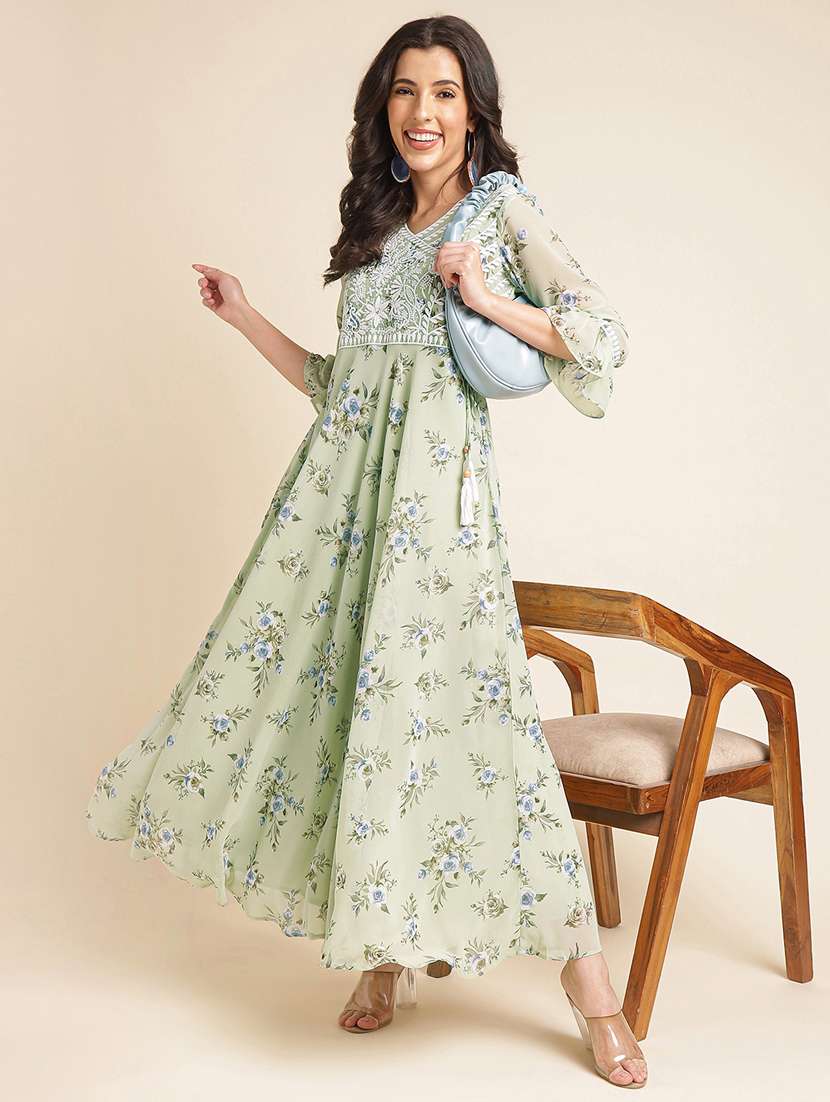 women floral print bell sleeve fit & flare dress - 22282073 -  Standard Image - 1
