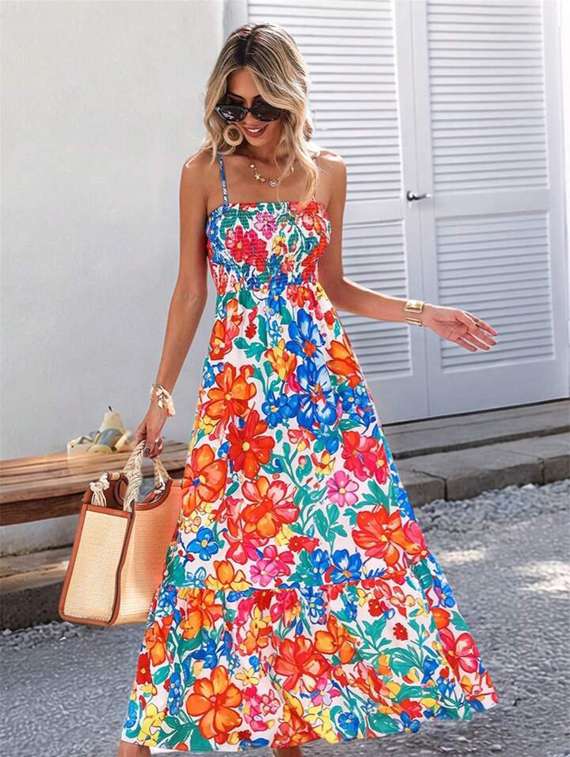 women floral print shoulder strap fit & flare dress - 22282079 -  Standard Image - 1