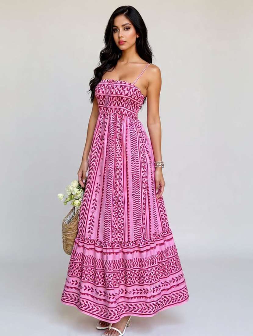 pink rayon fit & flare dress