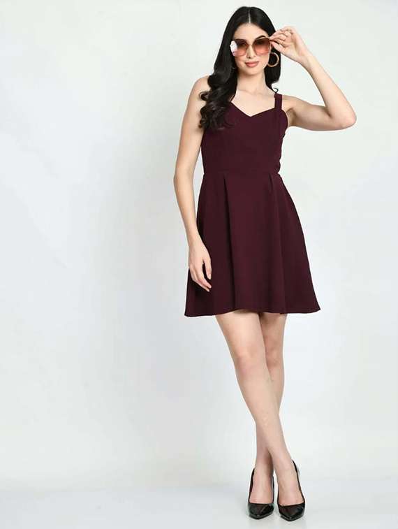 women solid sleeveless fit & flare dress - 22282084 -  Standard Image - 1