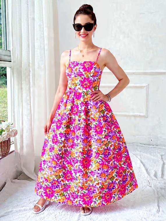 multi colored rayon fit & flare dress