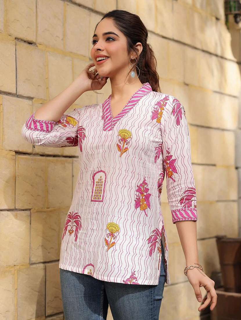 women printed three quarter sleeve straight kurti - 22282089 -  Standard Image - 1