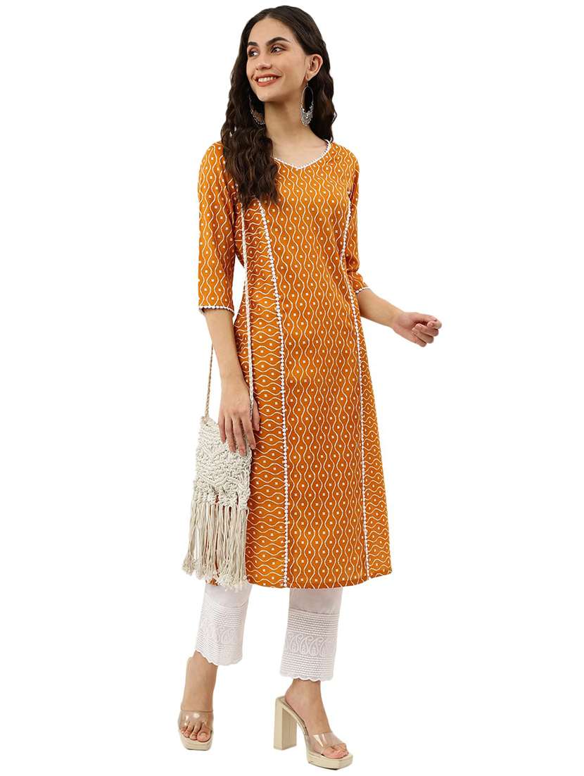 women printed three quarter sleeve straight kurta - 22282094 -  Standard Image - 1
