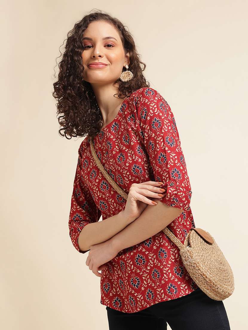 women printed three quartre sleeve kurti - 22282097 -  Standard Image - 1