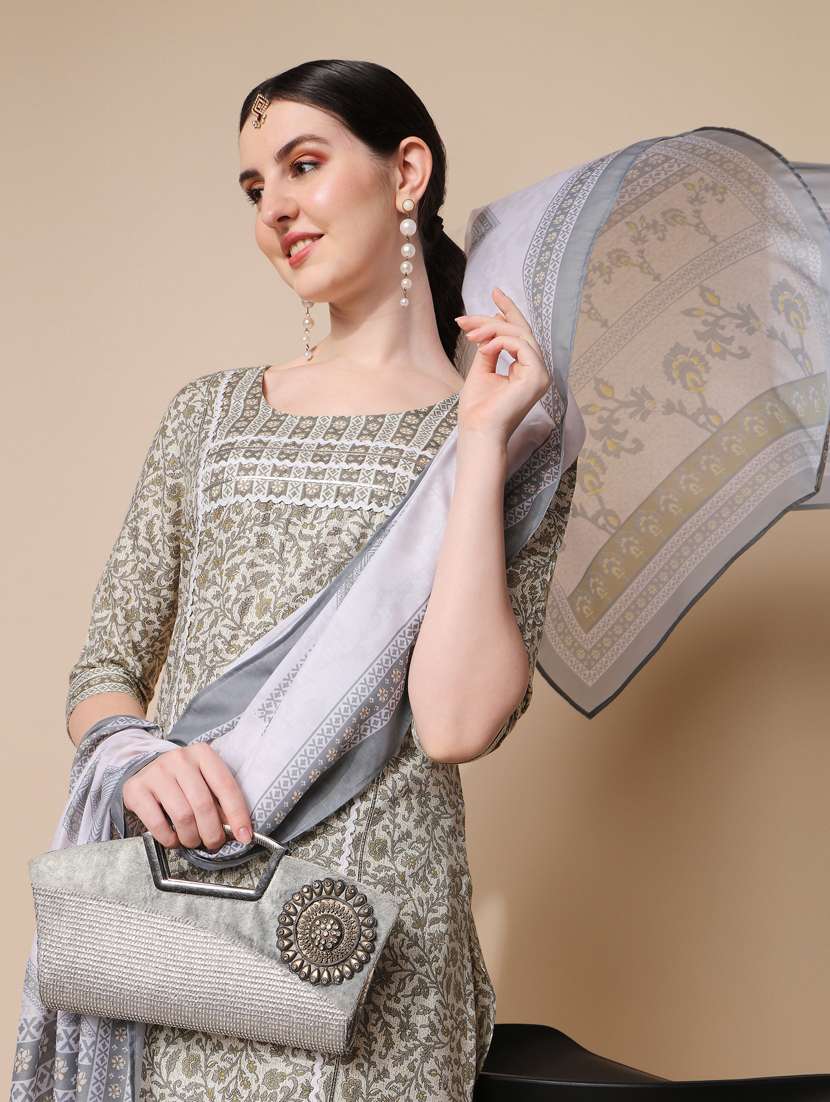 women printed three quarter sleeve kurta pant with dupatta set - 22282109 -  Standard Image - 1