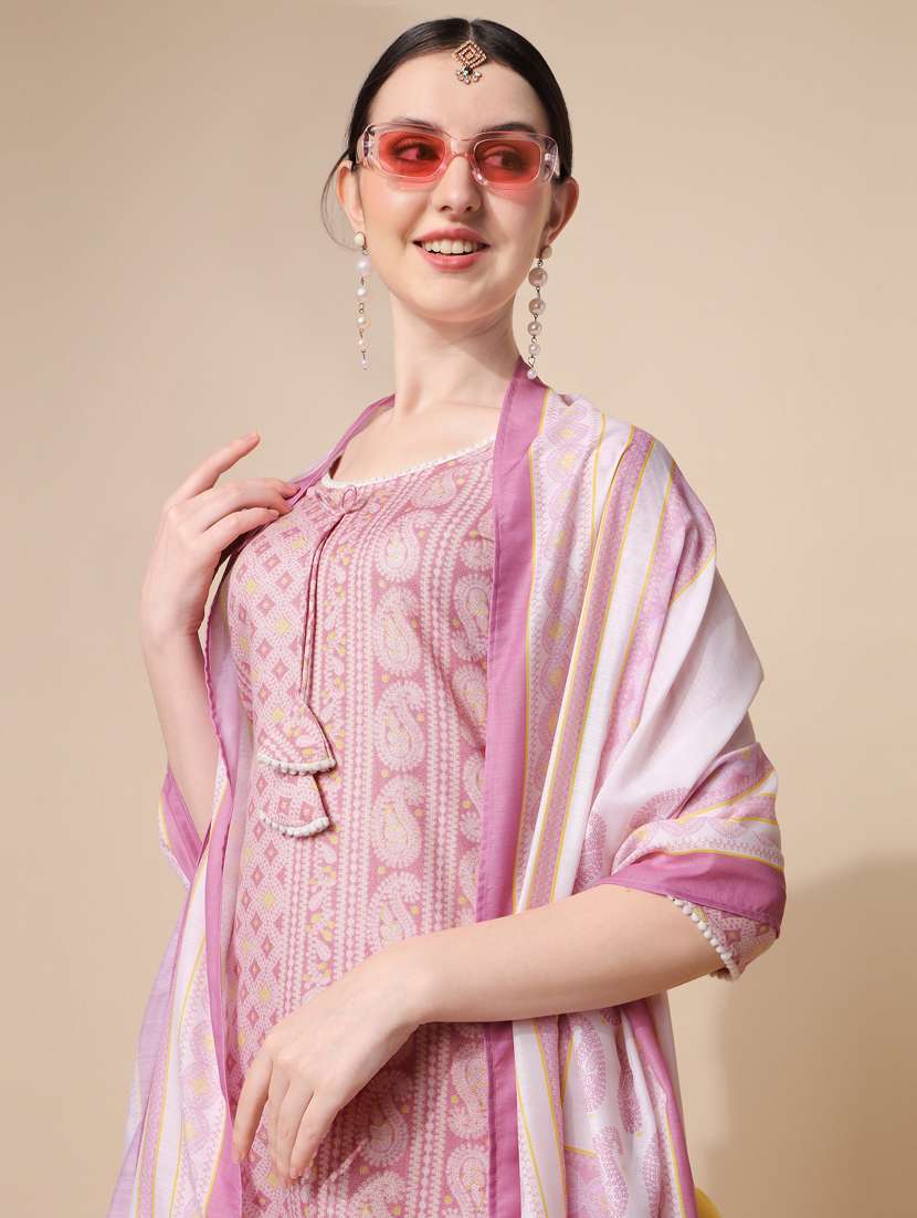 women printed three quarter sleeve kurta pant with dupatta set - 22282110 -  Standard Image - 1